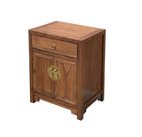 Natural Wood Brown Stain Moon Face 2 Doors End Table Nightstand ws4635S