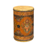 Chinese Tibetan Style Drum Shape Orange Black Jewel Tower Floral Side Table ws4647S