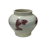 Oriental Off White Base Brick Red Fishes Ceramic Art Vase Jar ws4650S