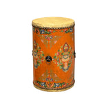 Chinese Tibetan Style Drum Shape Orange Jewel Tower Floral Side Table ws4651S