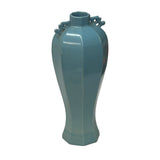 Oriental Octagonal Solid Mid Blue Glaze Ceramic Art Vase Jar ws4657S