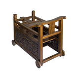 Vintage Chinese Brown Stain Ornate Relief Carving Motif Cart Shape Chest Table ws4664S