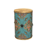 Chinese Tibetan Style Drum Shape Turquoise Jewel Tower Floral Side Table ws4671S