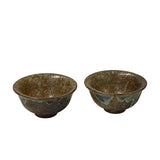 Pair Chinese Ceramic Bronze Brown Turquoise Glaze Cup Display Art ws4678S