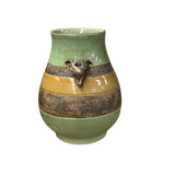 Orient Crackle Green Dragon Motif Ram Heads Artistic Pottery Ceramic Vase ws4706S