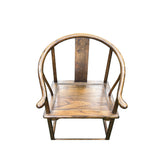 Chinese Oriental Brown Horseshoe Round Back Elm Wood Armchair ws4740S