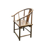 Chinese Oriental Brown Horseshoe Round Back Elm Wood Armchair ws4741S