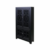Distressed Black Latticework Glass Doors China Bookcase Cabinet Hutch ws4752S