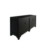 Distressed Black Rough Wood 4 Doors Credenza Console Cabinet ws4757S