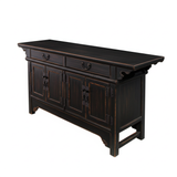Chinese Distressed Black Scroll Accent Low Sideboard Console Table Cabinet ws4758S