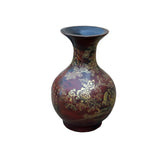 Chinese Brown Lacquer Golden Scenery Decorative Wood Vase Art ws4764S