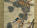 Oriental Scholar Monkeys Ink Brush Color Scroll Painting Wall Art ws4781S
