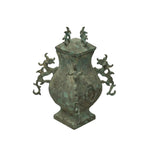Green Gray Metal Carved Ritual Fengshui Vessel Display Art ws4785S
