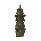Green Gray Stone Carved Ritual Fengshui Vase Jar Display Art ws4787S