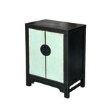 Distressed Black Frame Moon Face Light Green Blue End Table Nightstand ws4802S