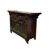 Dark Brown Vintage Point Edge Characters Engraved Top Credenza Cabinet ws4804S