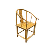 Oriental Light Brown Horseshoe Round Back Elm Wood Armchair ws4805S