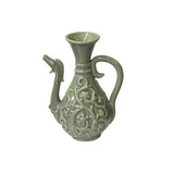 Vintage Chinese Celadon Green Ceramic Flask Shape Motif Vase Jar Display ws4832S