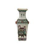 Chinese White Canton Famille Mille Graphic Square Porcelain Vase ws4888S