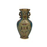 Vintage Cloisonné Vase Dragon Handles and Chinese Floral Motifs - Turquoise Decor ws4891S