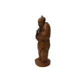 Chinese Boxwood Longevity Goddess Holding Baby Deer Statue ws4898S