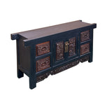Vintage Chinese Black Brown Relief Carving Low Console Table Credenza ws4925S