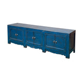 Vintage Distressed Cerulean Blue Doors Low TV Stand Console Table Cabinet ws4930S