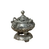Chinese Silver Color Round Dragon Theme Incense Burner Display Art ws4937S