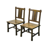 Pair Zen Oriental Straight Legs Bars Backrest Solid Wood Chairs ws4939S