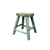 Rustic Bold Distressed Light Sage Green 4 Legs Wood Stool Side Table Stand ws4944S