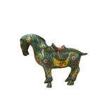 Vintage Chinese Turquoise Blue Flower Cloisonné Enamel Horse Statue ws4949S