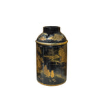 Vintage Chinese Export Black Lacquer Canister Urn Display Art ws4954S