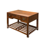 Vintage Brown Stain Patina Deep Rectangular Drawers Desk Table ws4967S