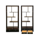 Pair Asian Inspired Asymmetrical Dark Brown Shelving Display Cabinet Divider ws4972ABS