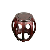 Vintage Reddish Brown Oriental Barrel Shape Round Stool Side Table ws4973S