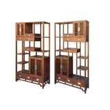 Pair Asian Inspired Asymmetrical Light Brown Shelving Display Cabinet Divider ws4975ABS