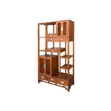 Asian Inspired Asymmetrical Light Brown Shelving Display Cabinet Divider ws4975BS