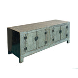 Distressed Light Teal Gray Low Doors Hardware Console Sideboard Cabinet ws4976S
