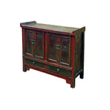 Vintage Distressed Brick Red Marks Point Edge Credenza Sideboard Cabinet ws4978S