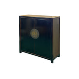 Oriental Black Lacquer Slim Round Moon Face Storage Cabinet ws4979S