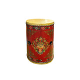 Distressed Red Lotus Tibetan Style Jewel Tower Graphic Round Drum Table ws4984S