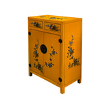 Oriental Bright Mustard Yellow Vinyl Flower Bird Graphic Cabinet ws4986S
