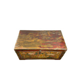 Vintage Distressed Brick Red Brown Lotus Cranes Oriental Wood Trunk Table ws4989S
