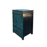 Distressed Teal Green Golden Floral Graphic Side End Table Nightstand ws4990S