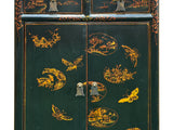 Distressed Black Golden Floral Graphic Tall Side End Table Cabinet ws4992S