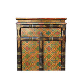 Tibetan Style Geometric Graphic Brown Golden Yellow End Table Nightstand ws4994S