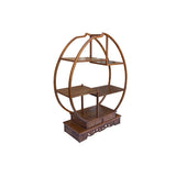 Oriental Circular Peach Shape Brown Wood Display Cabinet Room Divider ws4999S