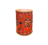 Distressed Orange Tibetan Style Jewel Tower Graphic Round Drum Table ws5000S