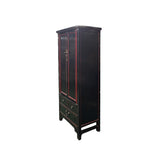 Oriental Black Lacquer Red Trim Narrow Storage Accent Cabinet ws5002S