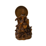 7" Bodhisattva Statue w Calligraphy Halo & Lotus Base Wood Statue ws5003S